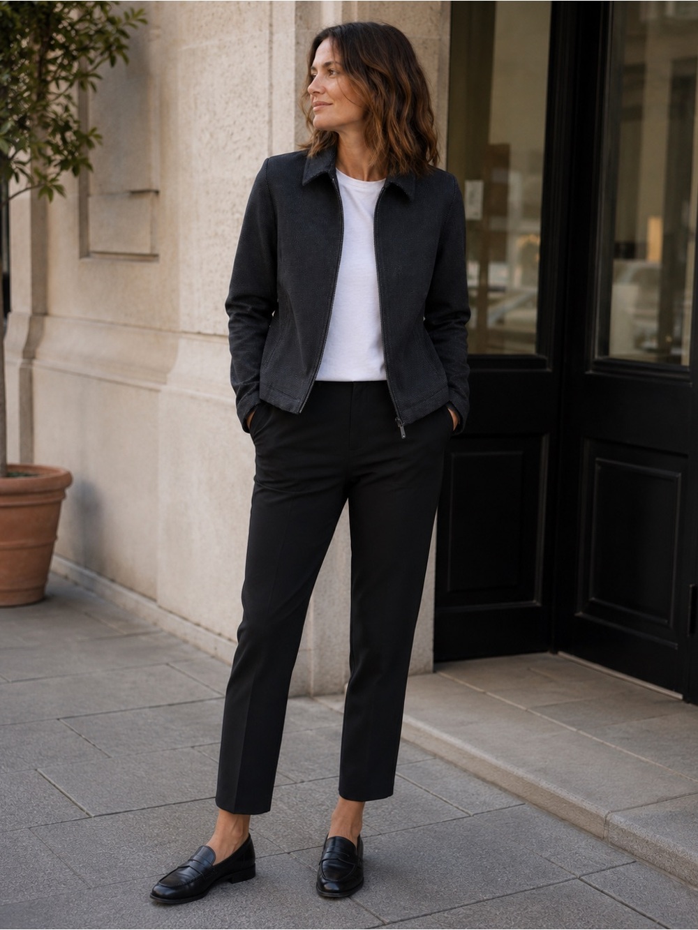 Agnes B. Of France Women's Black Zip-Front Blazer Jacket -XS